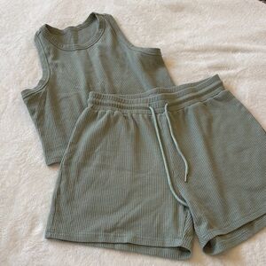 Ribbed Tank and Shorts Set - Mint Green
